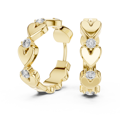 0.36ctw Stacked Heart Diamond Huggie Hoop Earrings in Yellow Gold