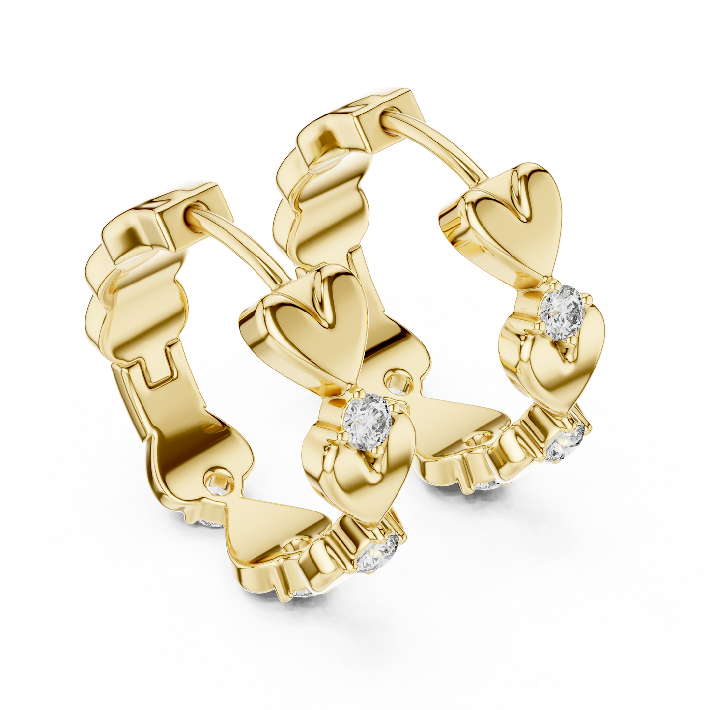 0.36ctw Stacked Heart Diamond Huggie Hoop Earrings in Yellow Gold