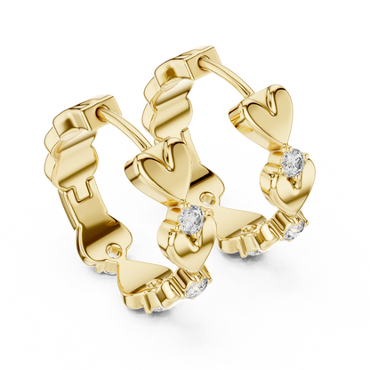0.36ctw Stacked Heart Diamond Huggie Hoop Earrings in Yellow Gold