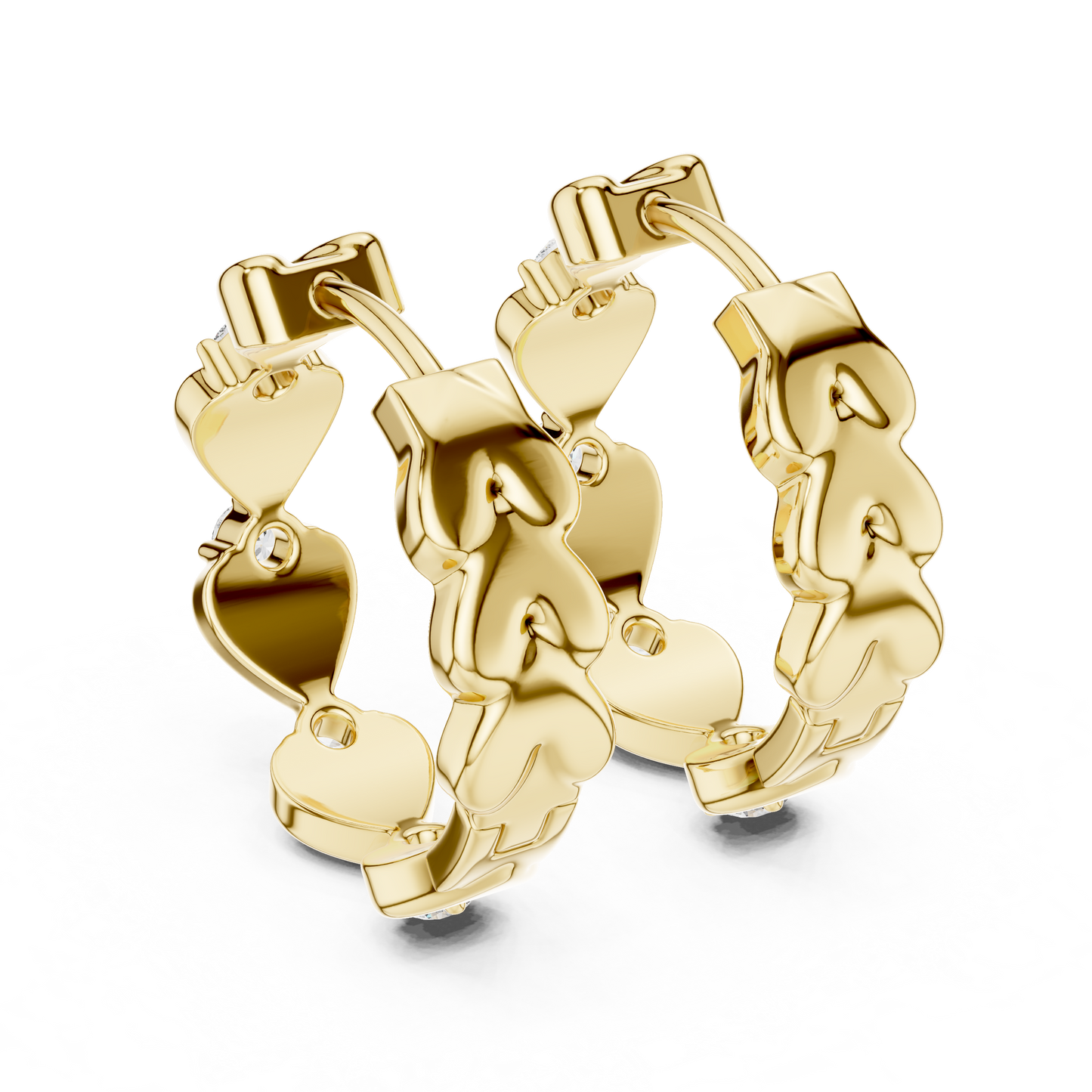 0.36ctw Stacked Heart Diamond Huggie Hoop Earrings in Yellow Gold