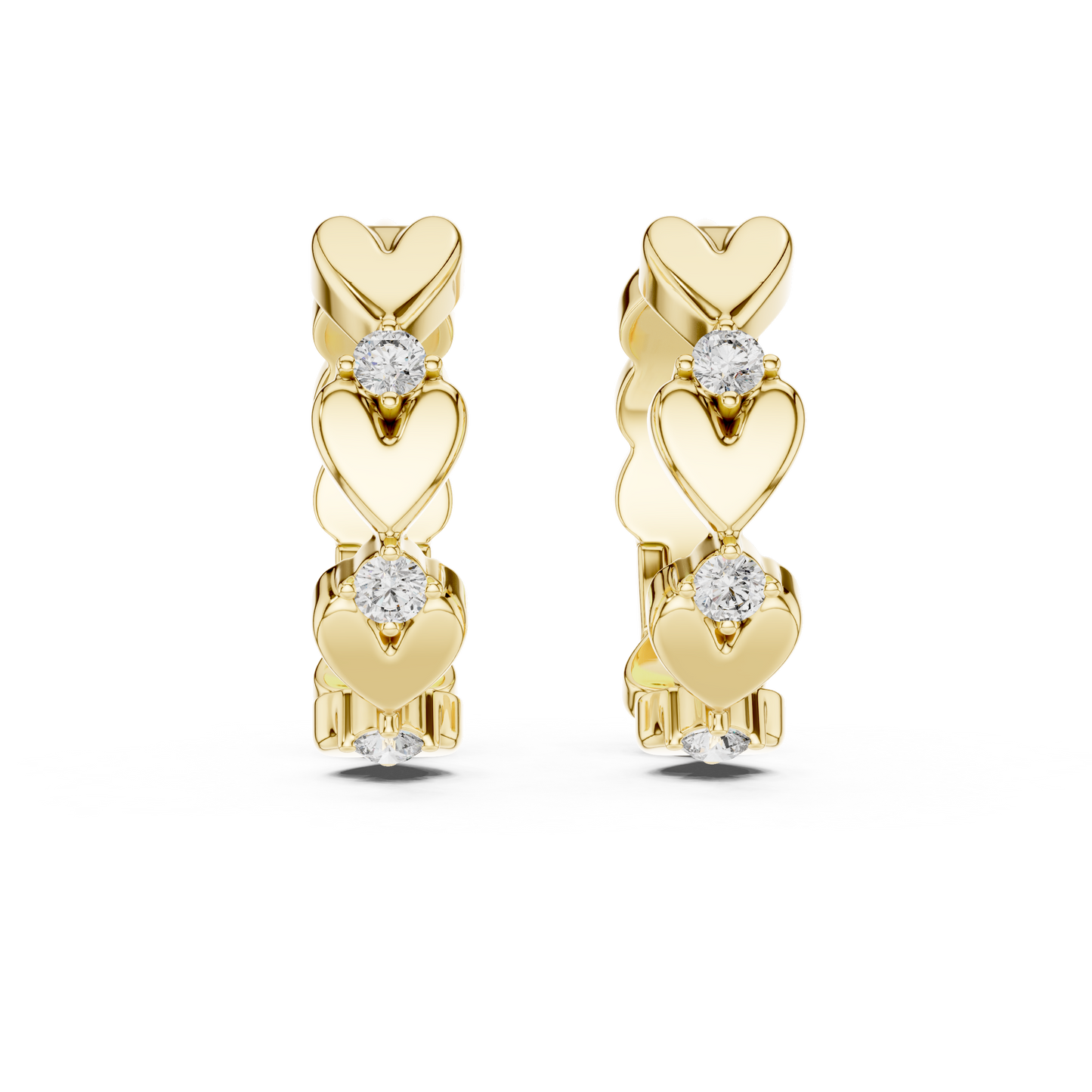0.36ctw Stacked Heart Diamond Huggie Hoop Earrings in Yellow Gold