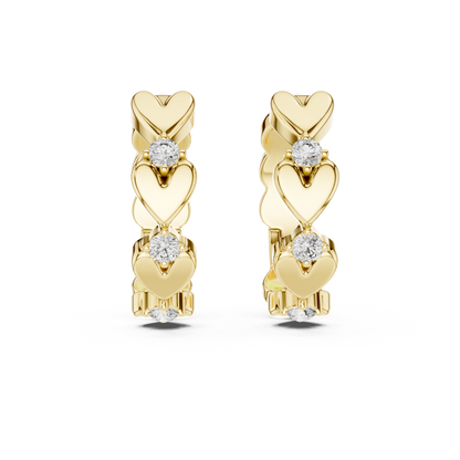 0.36ctw Stacked Heart Diamond Huggie Hoop Earrings in Yellow Gold