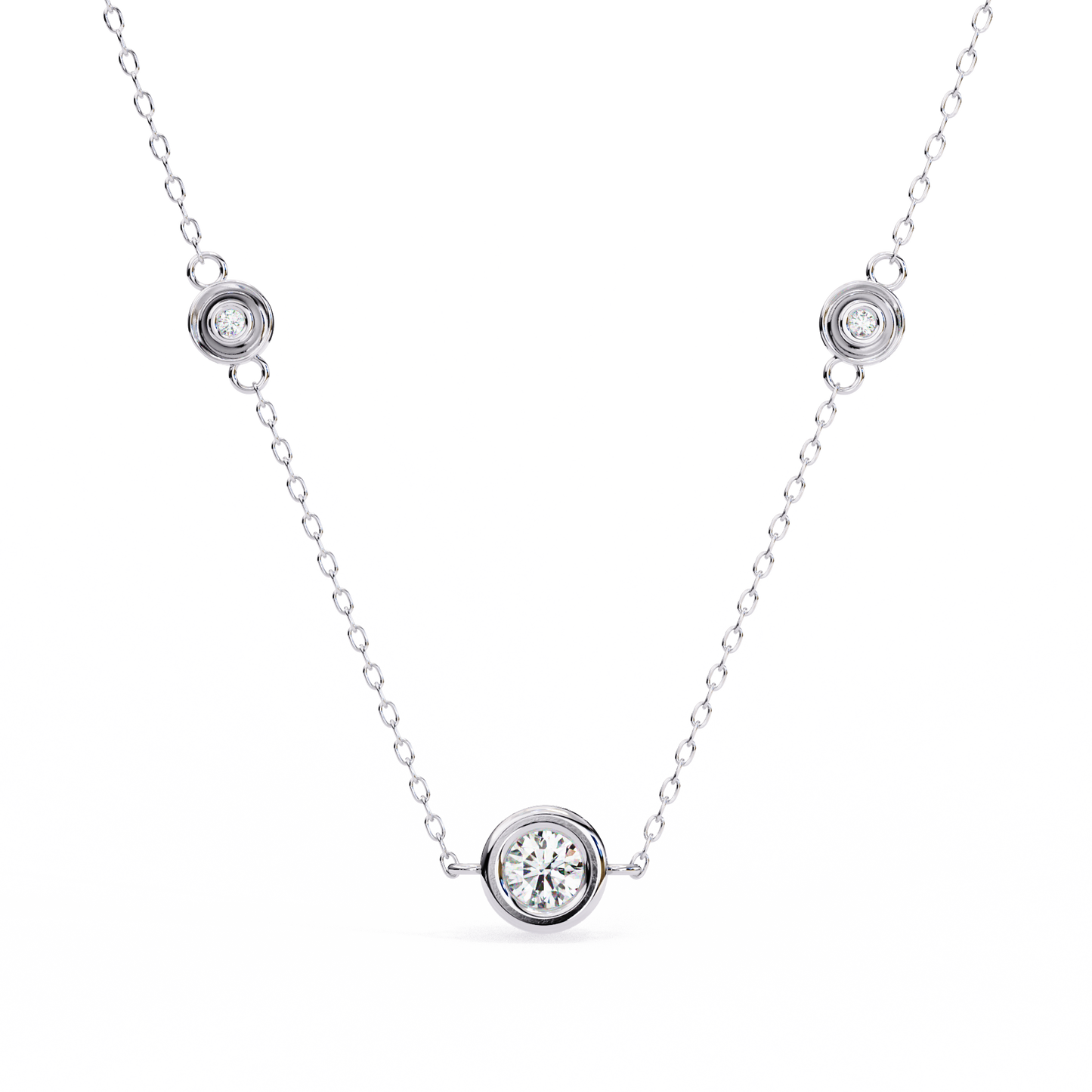 Ethereal Trio: Yellow Gold Bezel-Set Diamond Station Necklace Pendent- 0.07 Ct