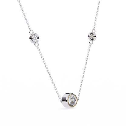 Ethereal Trio: Yellow Gold Bezel-Set Diamond Station Necklace Pendent- 0.07 Ct