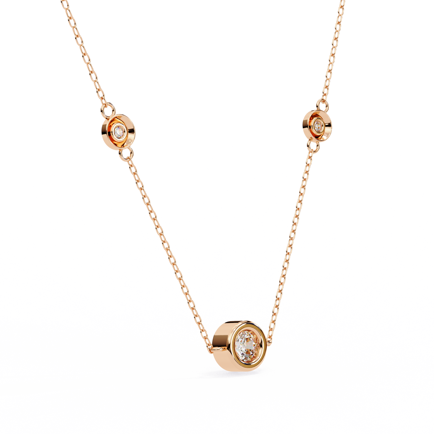 Ethereal Trio: Yellow Gold Bezel-Set Diamond Station Necklace Pendent- 0.07 Ct