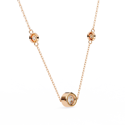 Ethereal Trio: Yellow Gold Bezel-Set Diamond Station Necklace Pendent- 0.07 Ct