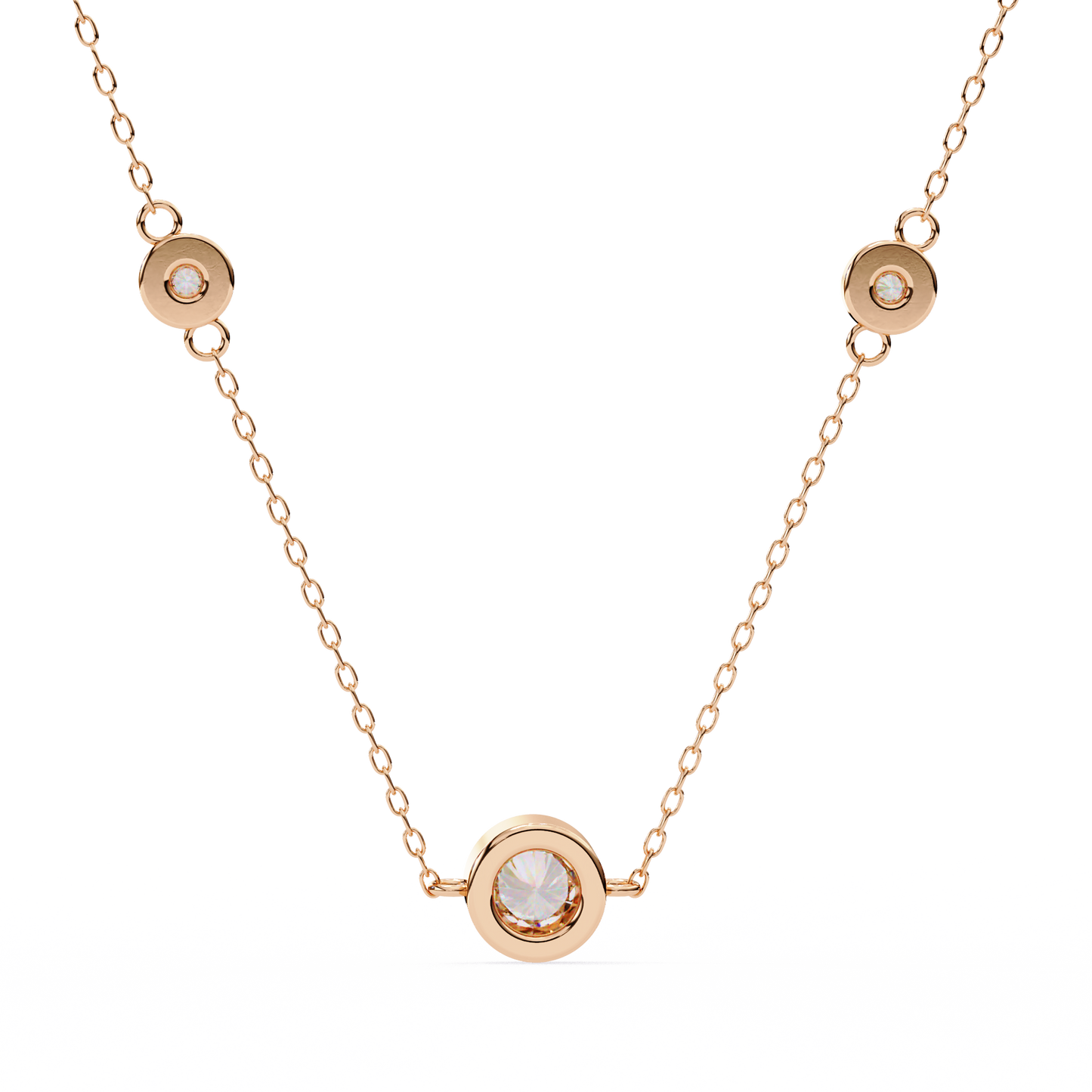 Ethereal Trio: Yellow Gold Bezel-Set Diamond Station Necklace Pendent- 0.07 Ct