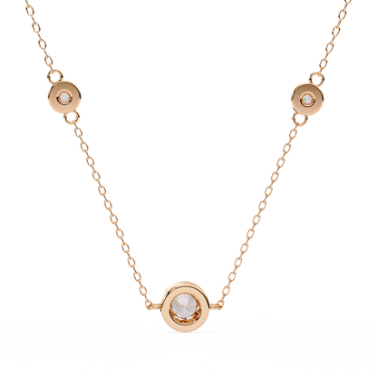 Ethereal Trio: Yellow Gold Bezel-Set Diamond Station Necklace Pendent- 0.07 Ct