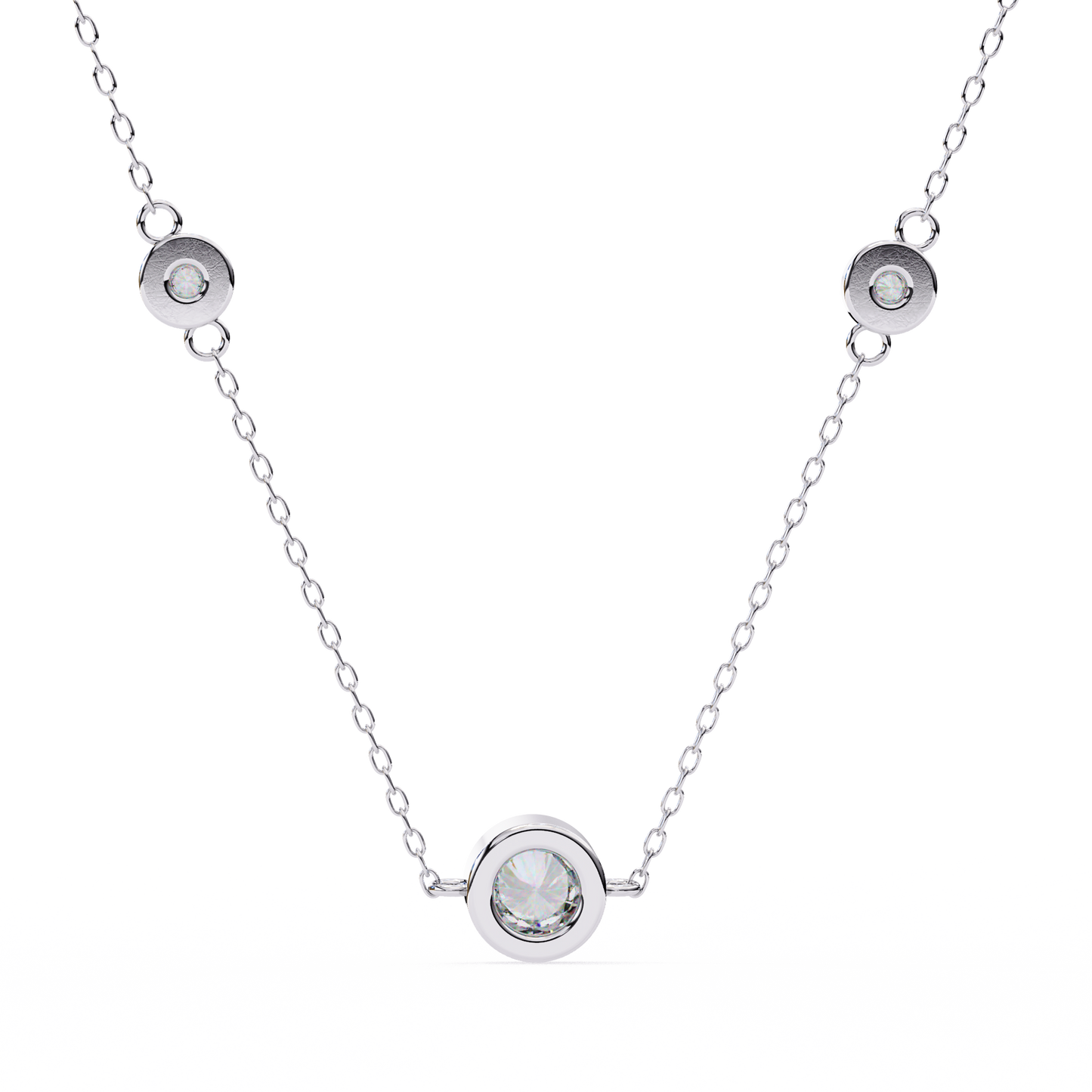 Ethereal Trio: Yellow Gold Bezel-Set Diamond Station Necklace Pendent- 0.07 Ct