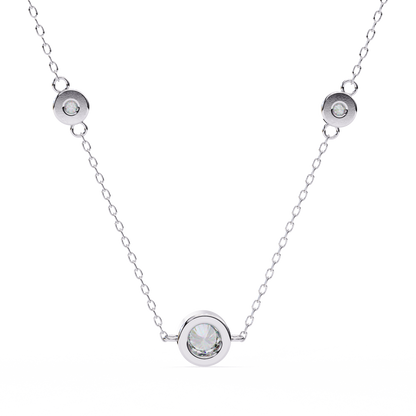 Ethereal Trio: Yellow Gold Bezel-Set Diamond Station Necklace Pendent- 0.07 Ct