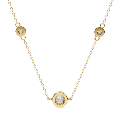 Ethereal Trio: Yellow Gold Bezel-Set Diamond Station Necklace Pendent- 0.07 Ct