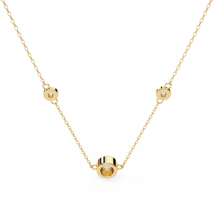 Ethereal Trio: Yellow Gold Bezel-Set Diamond Station Necklace Pendent- 0.07 Ct