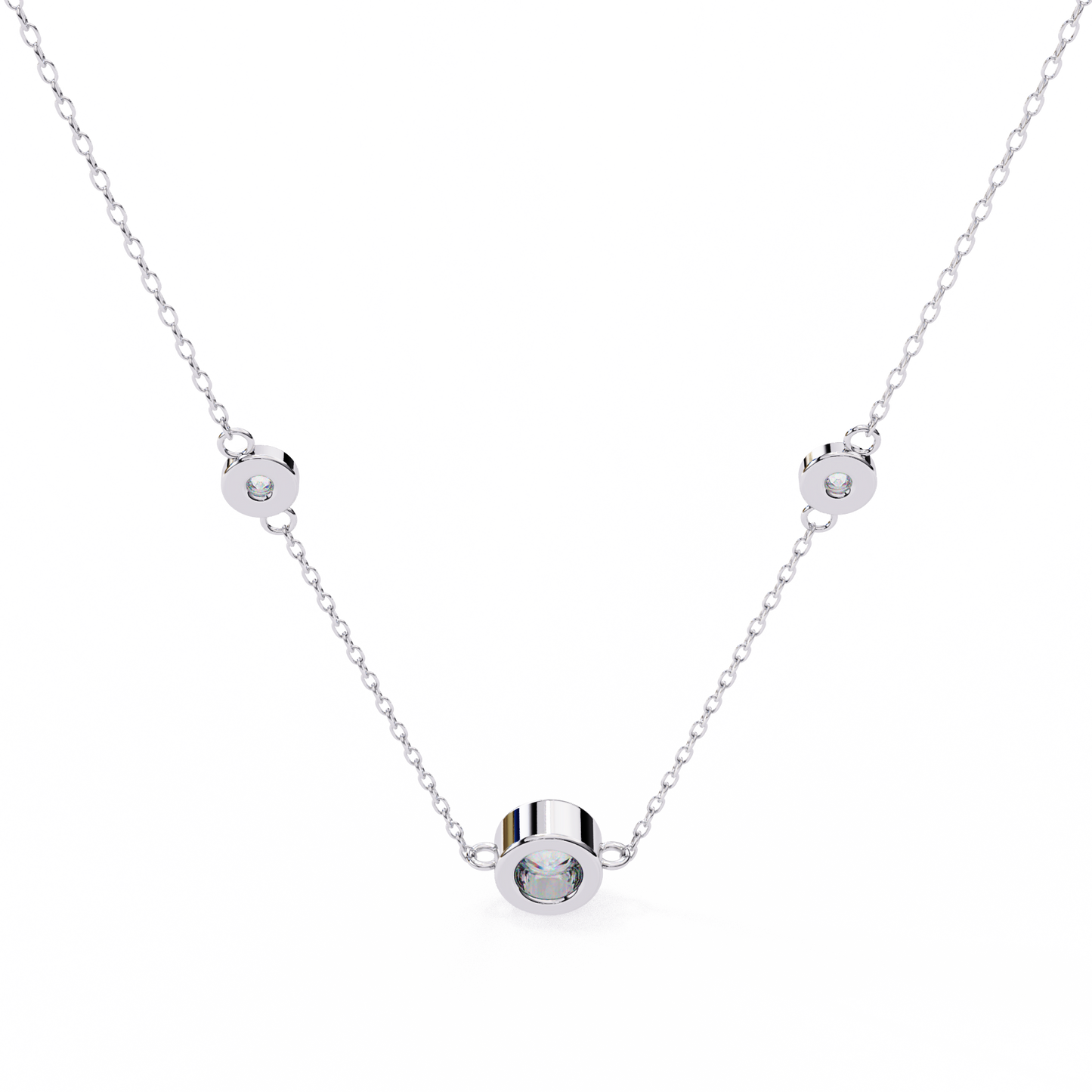 Ethereal Trio: Yellow Gold Bezel-Set Diamond Station Necklace Pendent- 0.07 Ct