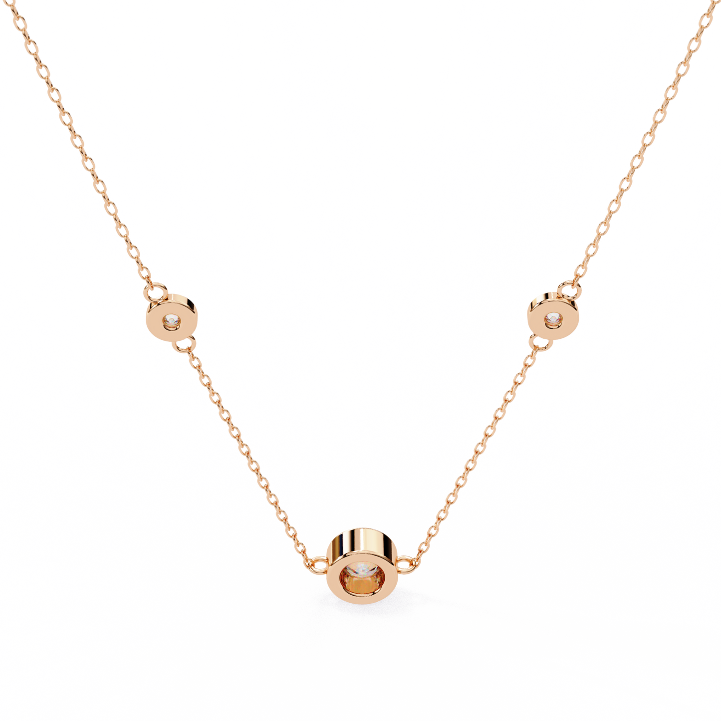 Ethereal Trio: Yellow Gold Bezel-Set Diamond Station Necklace Pendent- 0.07 Ct
