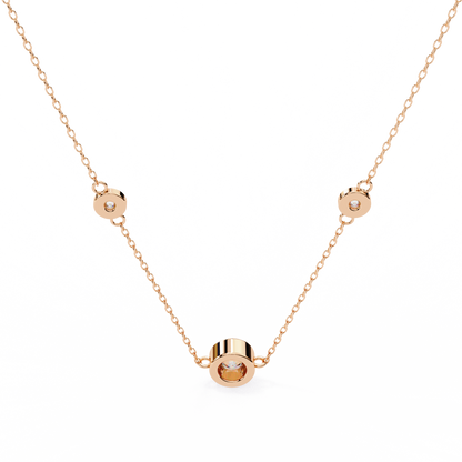 Ethereal Trio: Yellow Gold Bezel-Set Diamond Station Necklace Pendent- 0.07 Ct