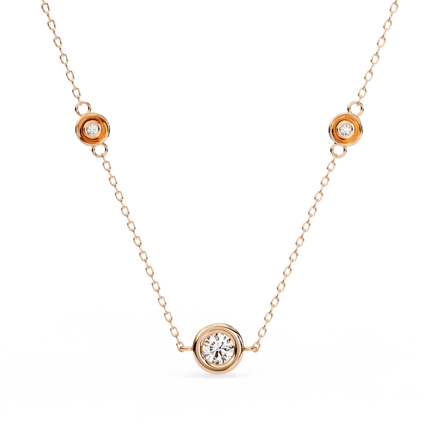 Ethereal Trio: Yellow Gold Bezel-Set Diamond Station Necklace Pendent- 0.07 Ct