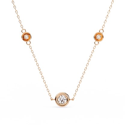 Ethereal Trio: Yellow Gold Bezel-Set Diamond Station Necklace Pendent- 0.07 Ct