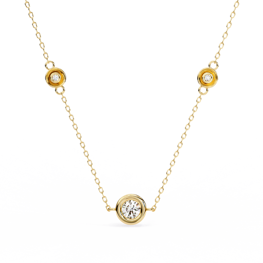Ethereal Trio: Yellow Gold Bezel-Set Diamond Station Necklace Pendent- 0.07 Ct