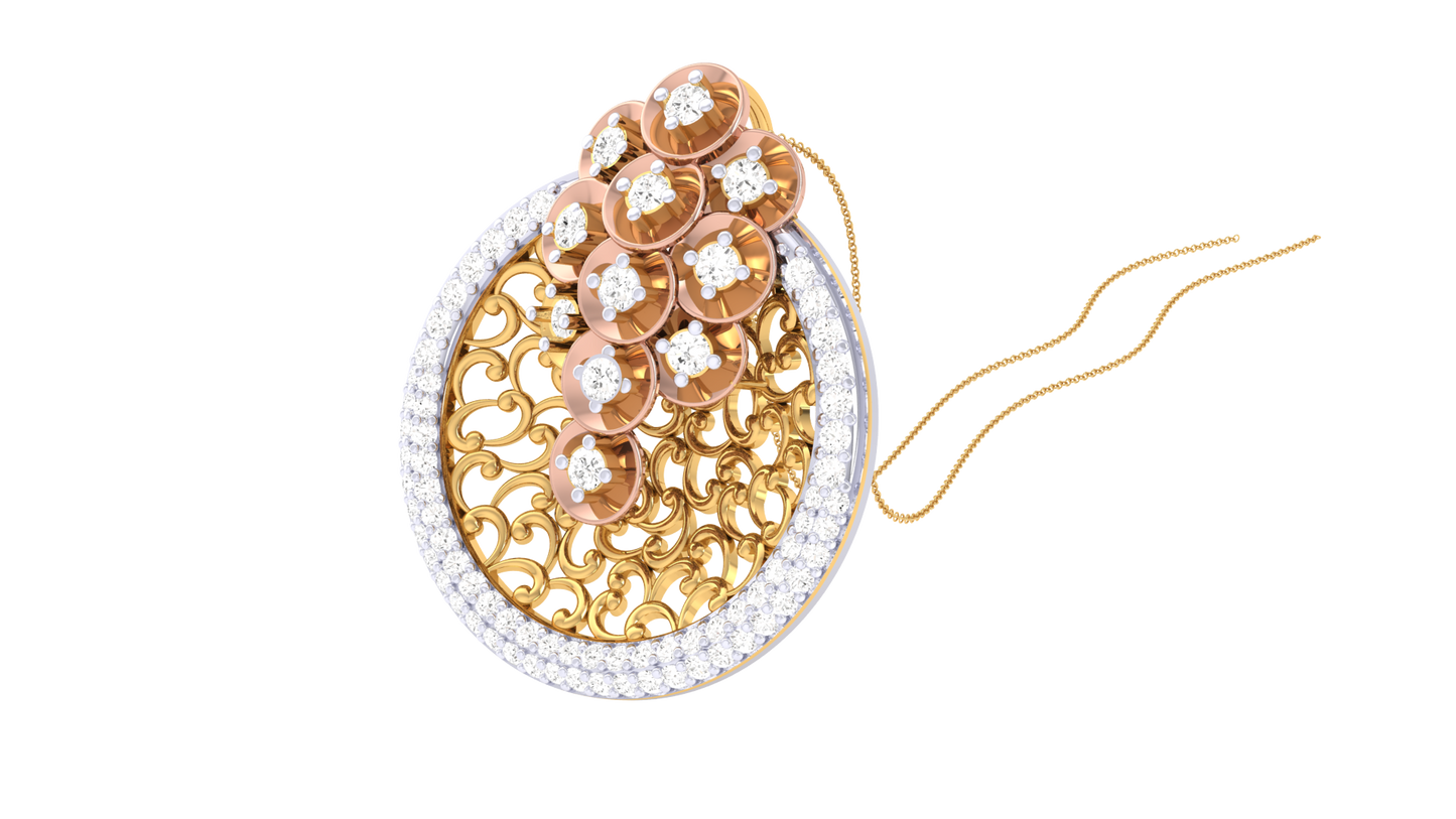 Ornate Scroll Gold Pendant  – 0.54 Ct Brilliant Diamonds
