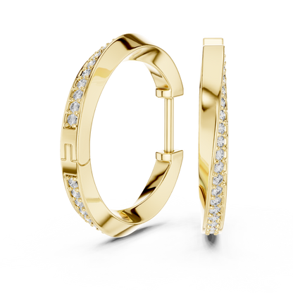 0.38CTW Twisted Bypass Diamond Huggie Hoop Earrings in Yellow Gold