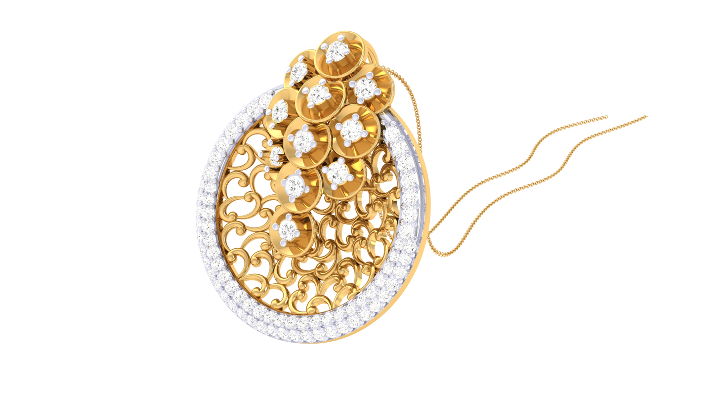 Ornate Scroll Gold Pendant  – 0.54 Ct Brilliant Diamonds