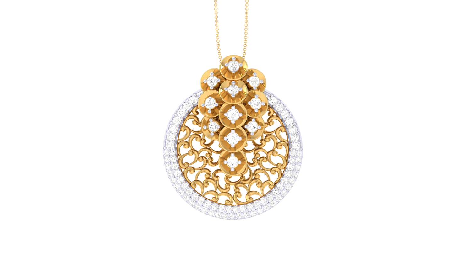 Ornate Scroll Gold Pendant  – 0.54 Ct Brilliant Diamonds