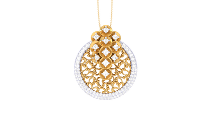 Ornate Scroll Gold Pendant  – 0.54 Ct Brilliant Diamonds