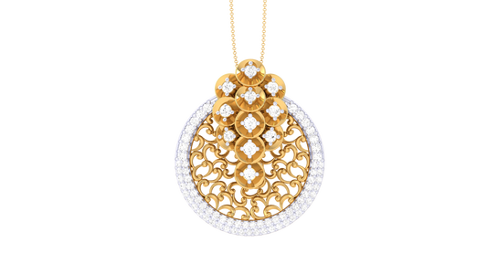 Ornate Scroll Gold Pendant  – 0.54 Ct Brilliant Diamonds