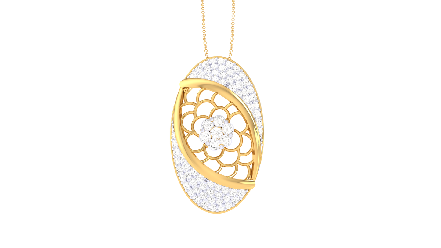 Floral Lattice Pendant In Gold – 0.58 Ct Diamonds