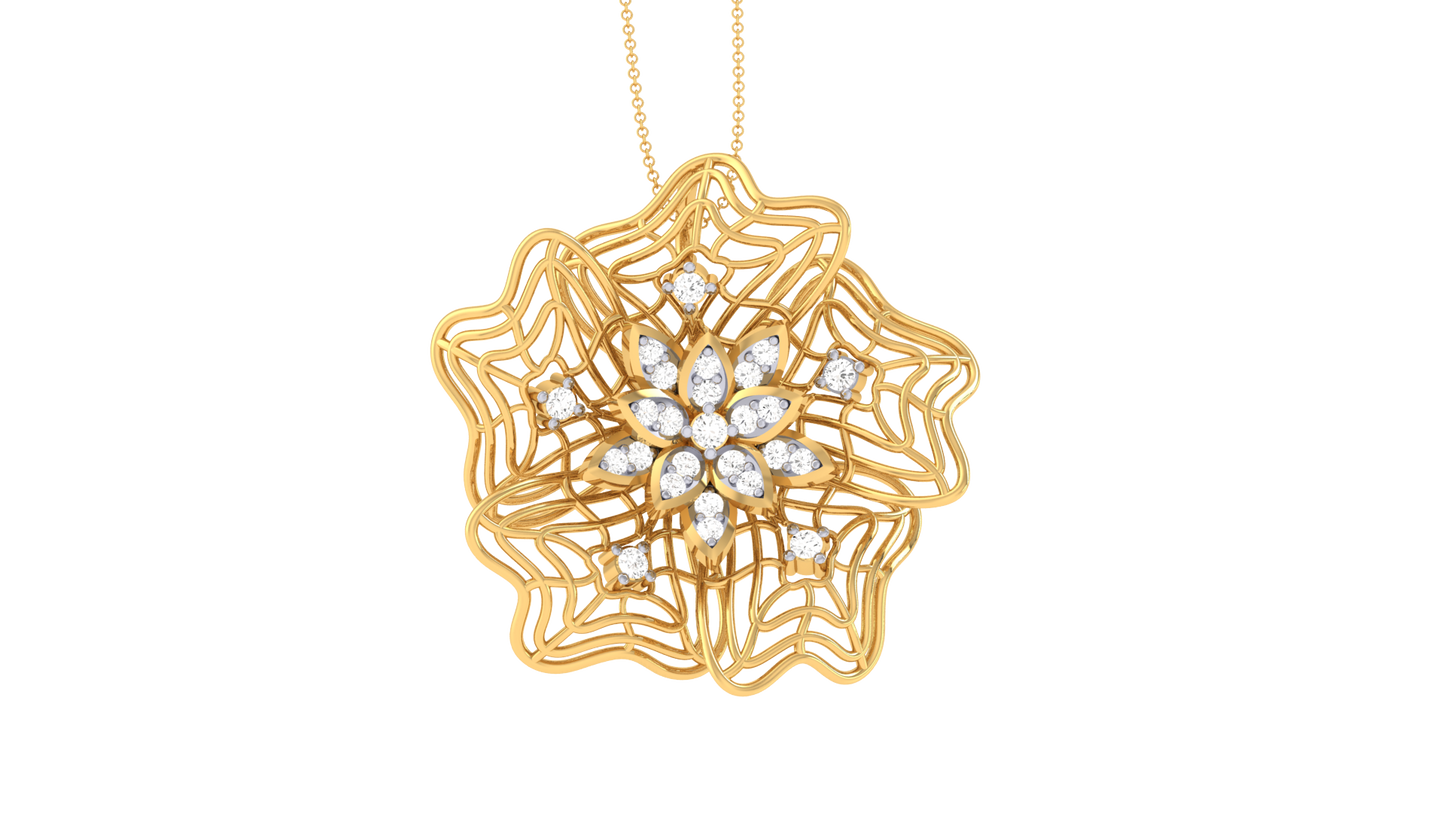 Golden Snowflake Pendant - 0.17 Ct Sparkling Diamonds