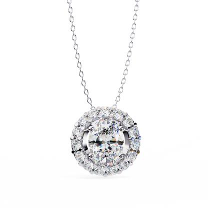 Timeless Radiance: Oval Halo Diamond Pendant in Yellow Gold- 0.97 Ct