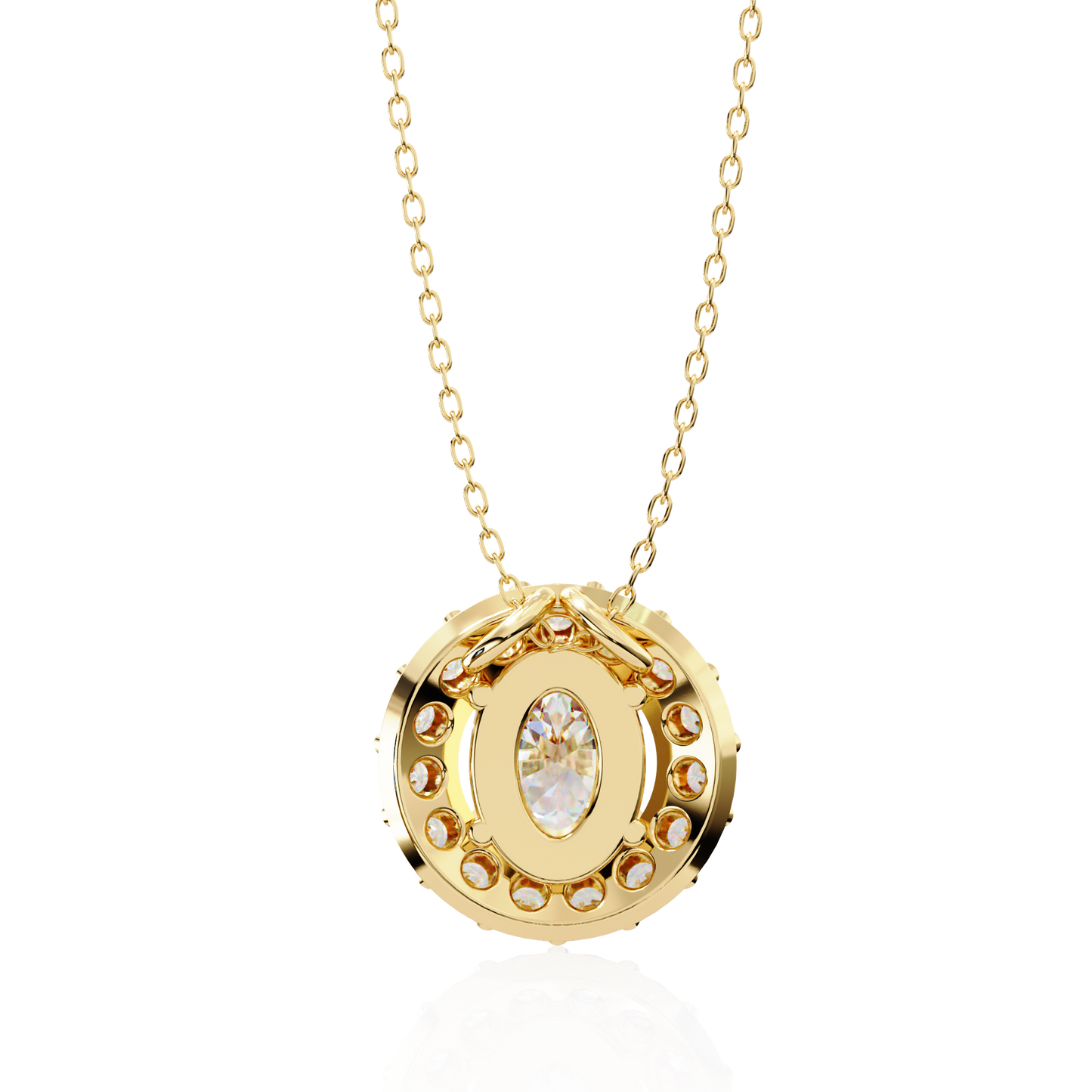 Timeless Radiance: Oval Halo Diamond Pendant in Yellow Gold- 0.97 Ct