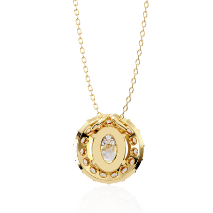 Timeless Radiance: Oval Halo Diamond Pendant in Yellow Gold- 0.97 Ct