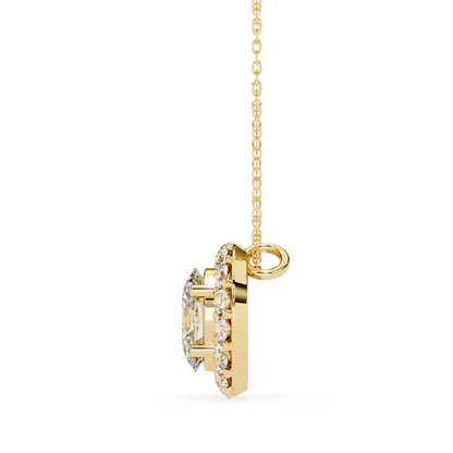 Timeless Radiance: Oval Halo Diamond Pendant in Yellow Gold- 0.97 Ct