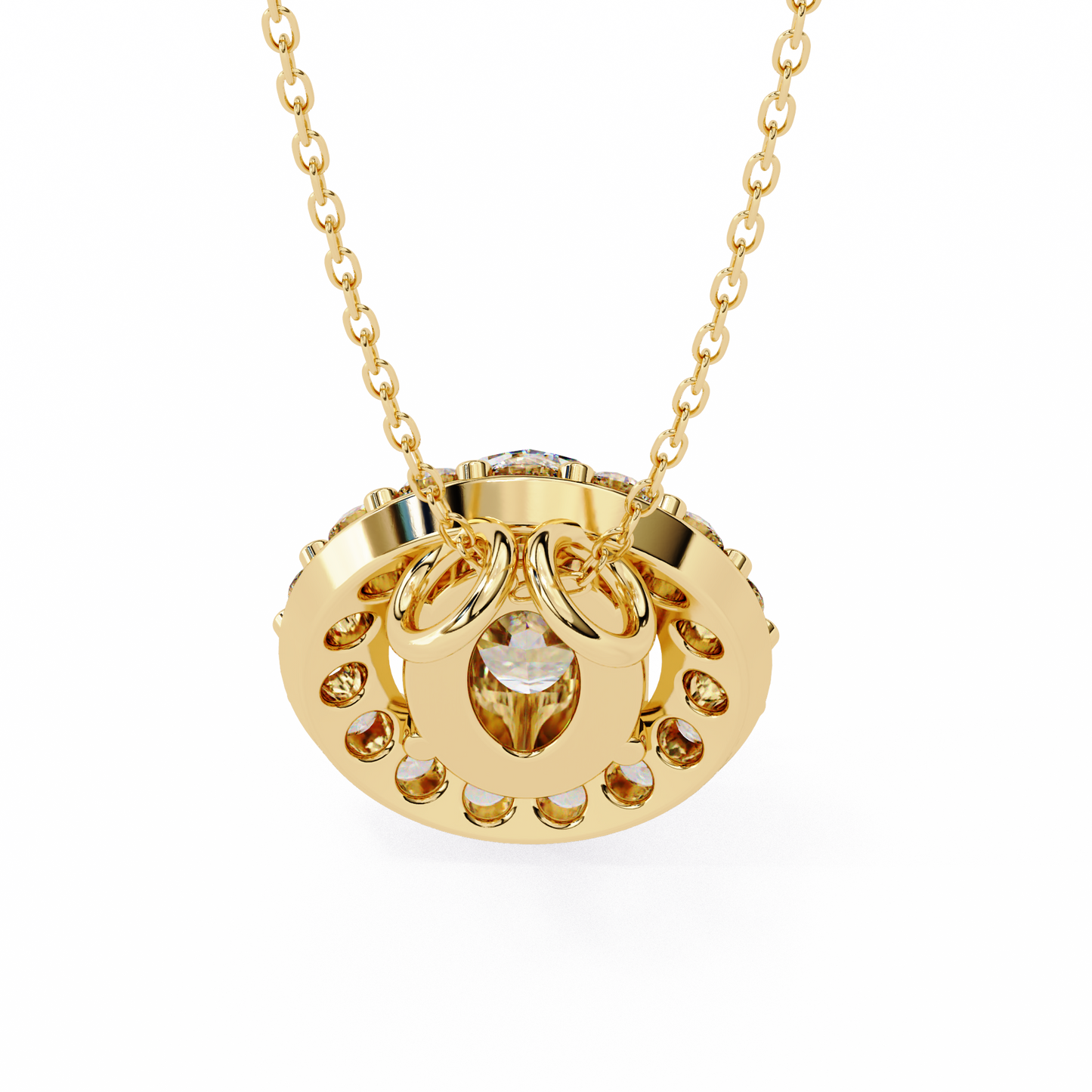 Timeless Radiance: Oval Halo Diamond Pendant in Yellow Gold- 0.97 Ct