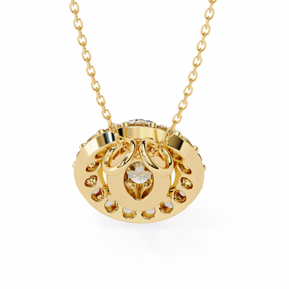 Timeless Radiance: Oval Halo Diamond Pendant in Yellow Gold- 0.97 Ct