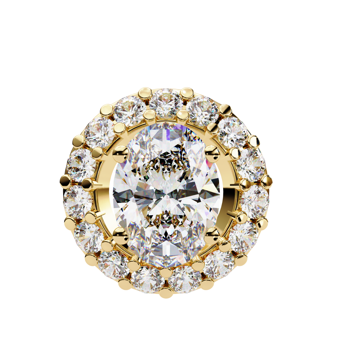 Timeless Radiance: Oval Halo Diamond Pendant in Yellow Gold- 0.97 Ct