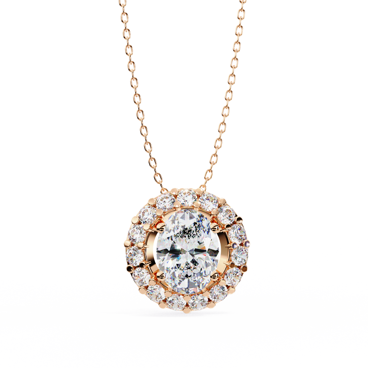 Timeless Radiance: Oval Halo Diamond Pendant in Yellow Gold- 0.97 Ct