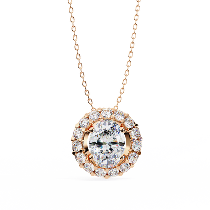 Timeless Radiance: Oval Halo Diamond Pendant in Yellow Gold- 0.97 Ct