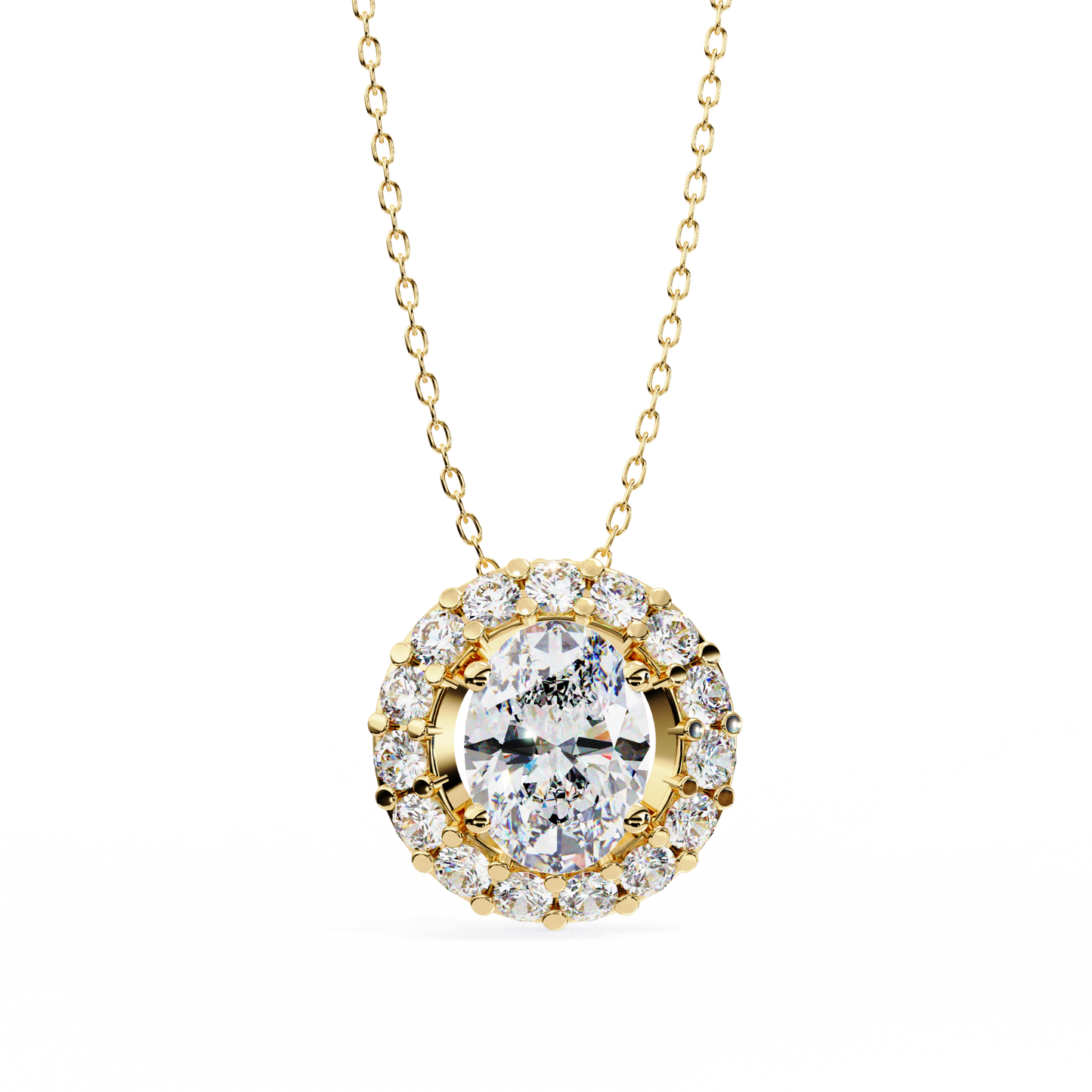 Timeless Radiance: Oval Halo Diamond Pendant in Yellow Gold- 0.97 Ct