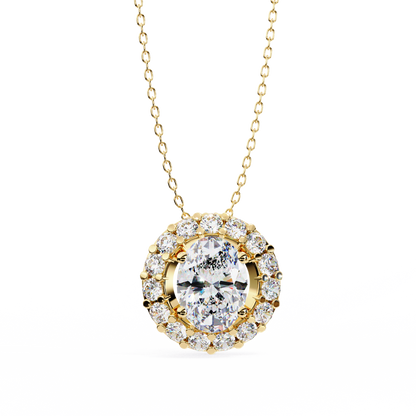 Timeless Radiance: Oval Halo Diamond Pendant in Yellow Gold- 0.97 Ct