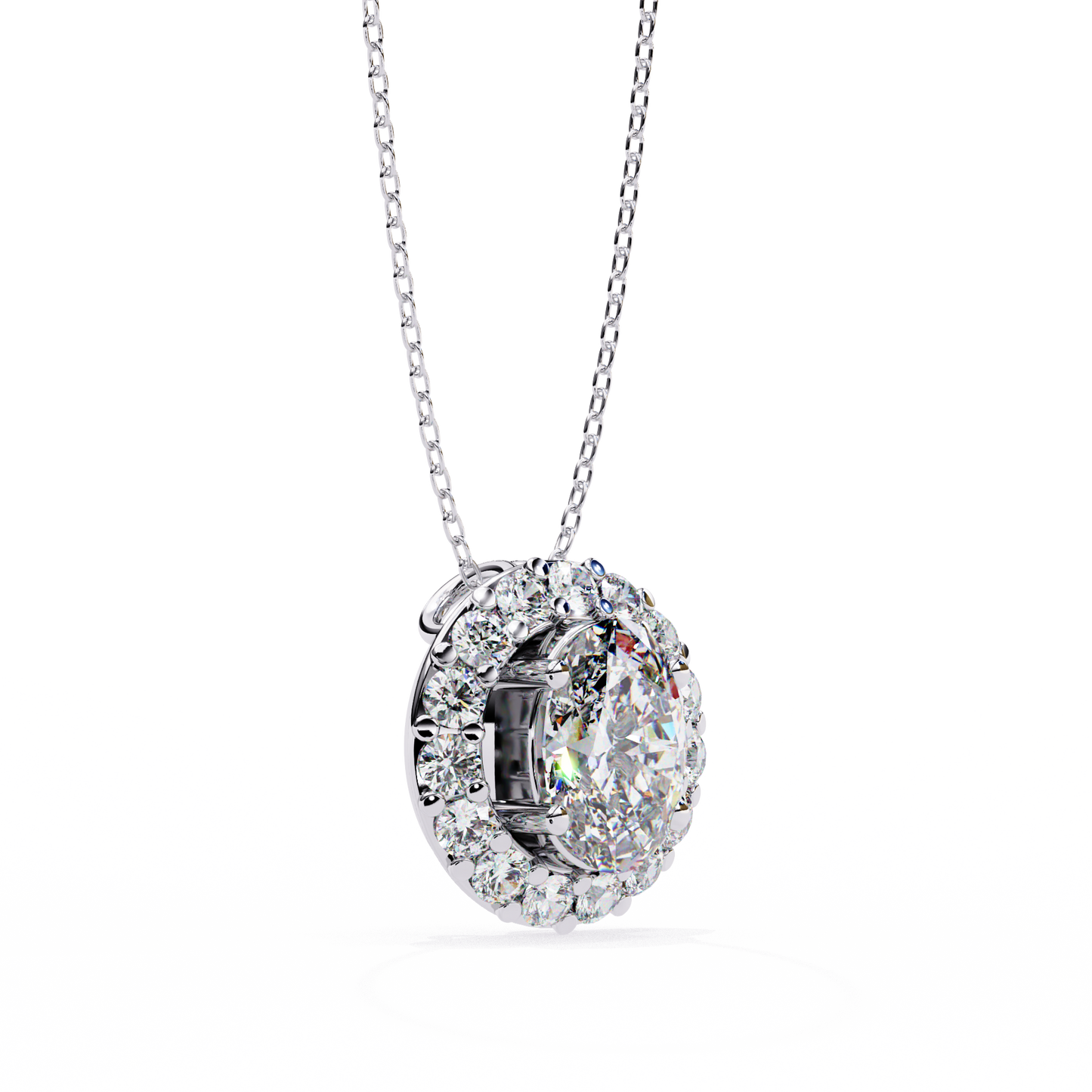 Timeless Radiance: Oval Halo Diamond Pendant in Yellow Gold- 0.97 Ct