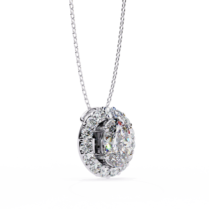 Timeless Radiance: Oval Halo Diamond Pendant in Yellow Gold- 0.97 Ct