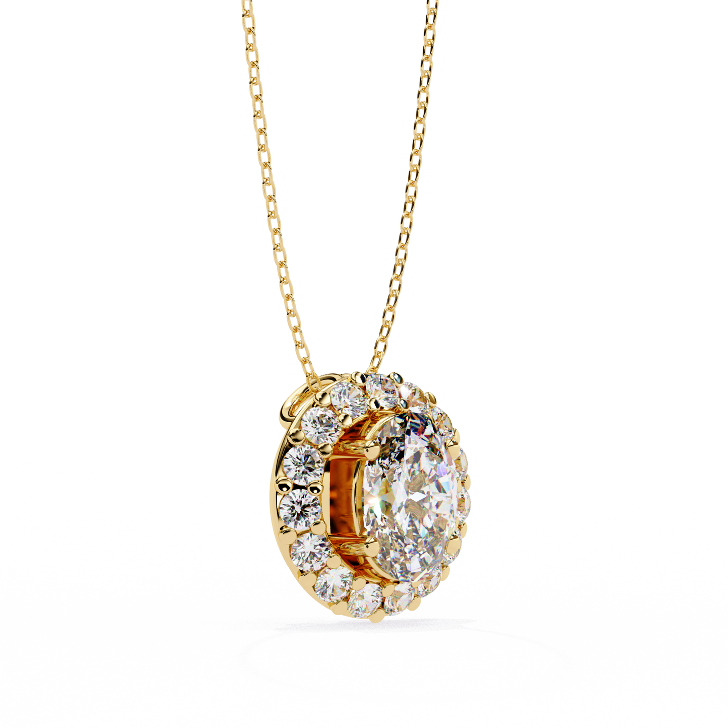 Timeless Radiance: Oval Halo Diamond Pendant in Yellow Gold- 0.97 Ct