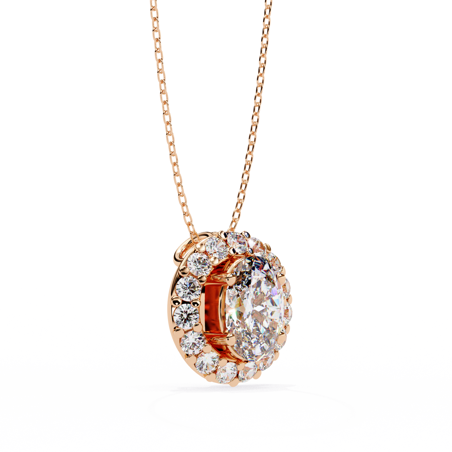 Timeless Radiance: Oval Halo Diamond Pendant in Yellow Gold- 0.97 Ct