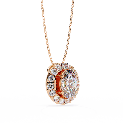 Timeless Radiance: Oval Halo Diamond Pendant in Yellow Gold- 0.97 Ct