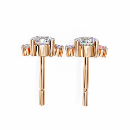 Celestial Radiance Diamond Cluster Studs Earrings in Gold - 0.68 Ct