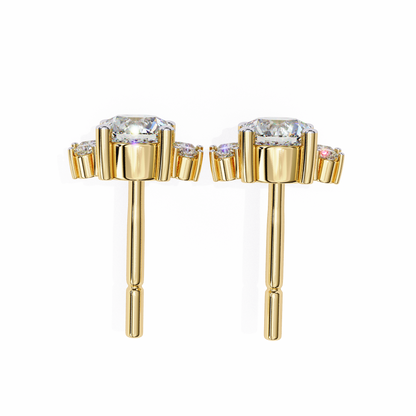 Celestial Radiance Diamond Cluster Studs Earrings in Gold - 0.68 Ct
