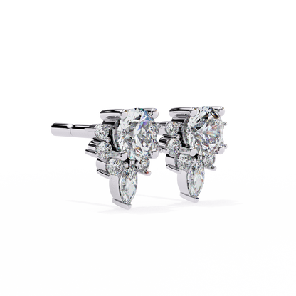 Celestial Radiance Diamond Cluster Studs Earrings in Gold - 0.68 Ct