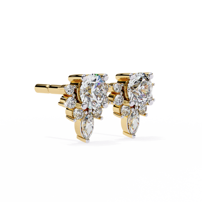 Celestial Radiance Diamond Cluster Studs Earrings in Gold - 0.68 Ct